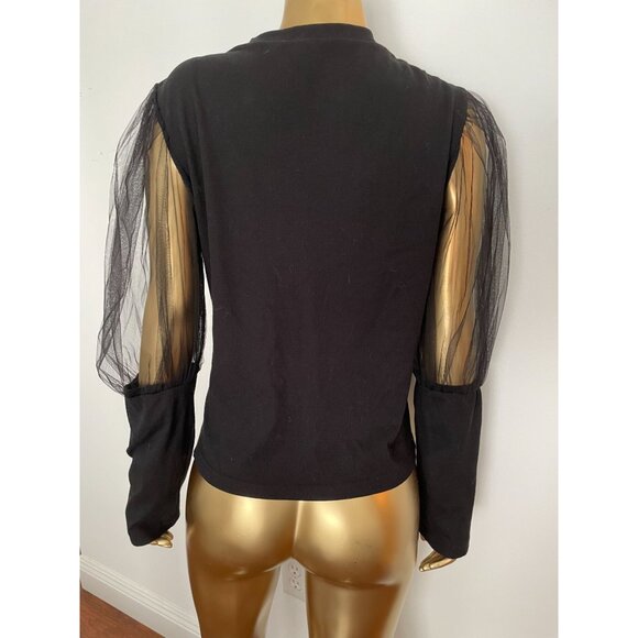 Whimsygoth Mesh Sleeve Black Ribbed Knit Top XL Gothcore Witchgoth Cutegoth - Picture 2 of 8